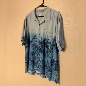 Tommy Bahama Men's XL Blue Tropical Palm Scenic Silk Button Down.